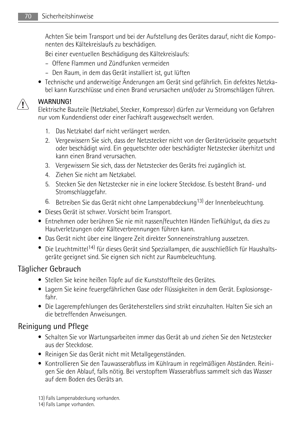 Täglicher gebrauch, Reinigung und pflege | AEG SKS51040S0 User Manual | Page 70 / 92