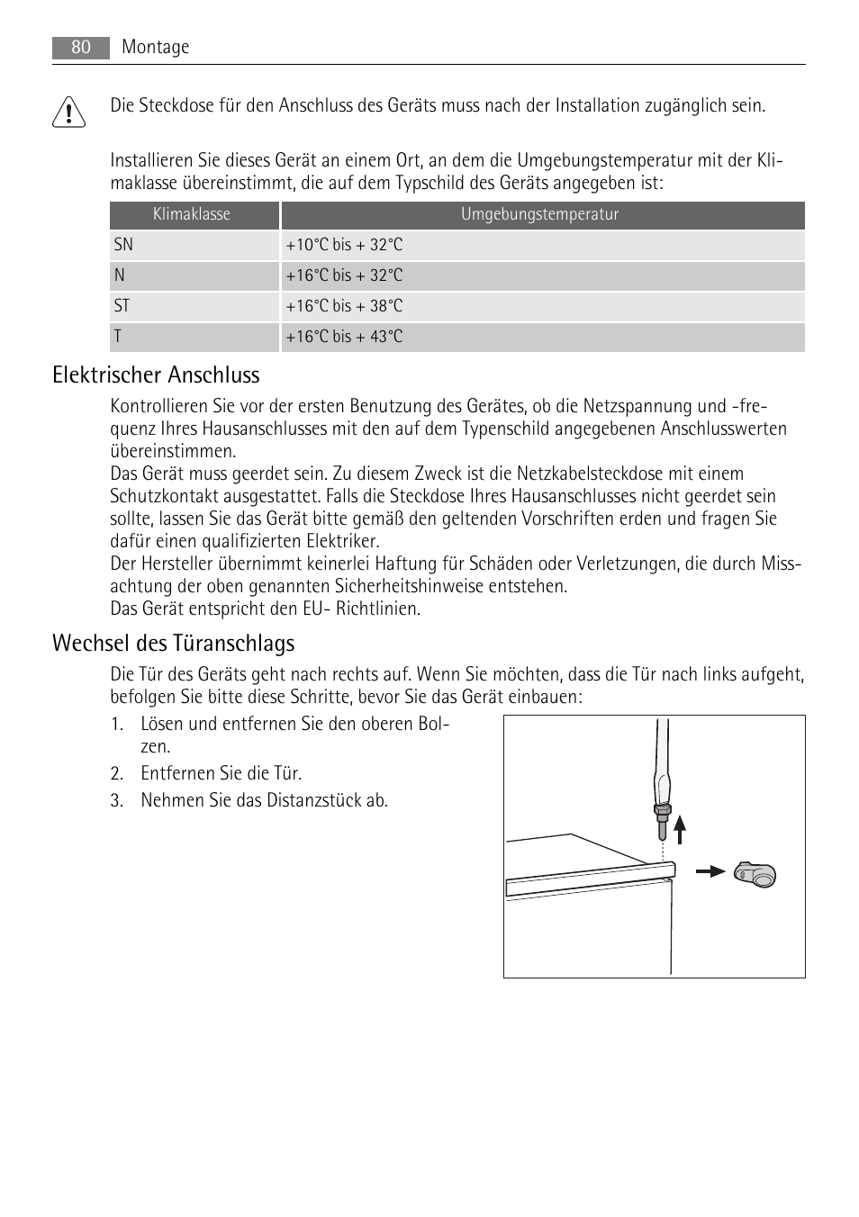 Elektrischer anschluss, Wechsel des türanschlags | AEG SKS51040S0 User Manual | Page 80 / 92