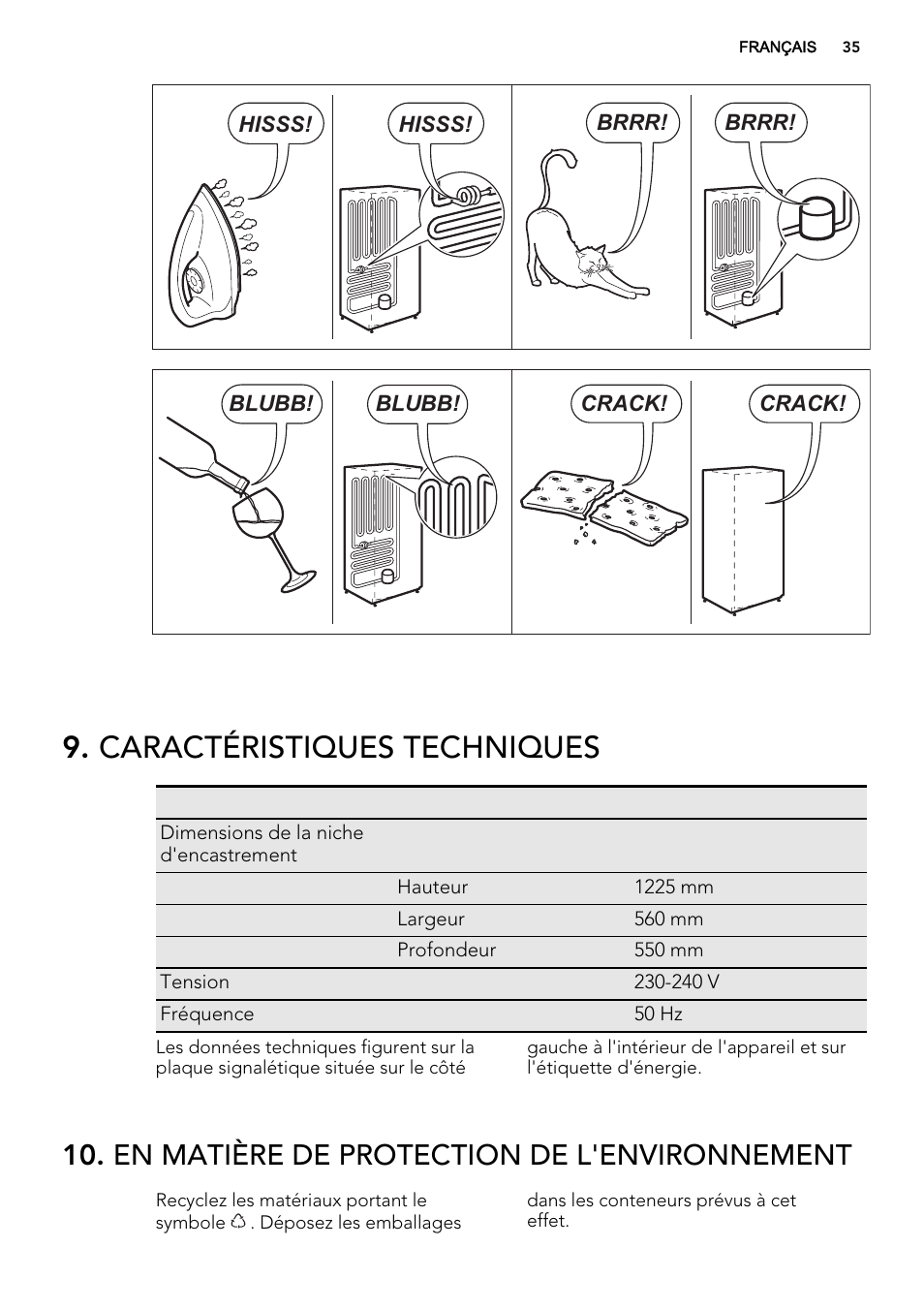 Caractéristiques techniques, En matière de protection de l'environnement | AEG SKS51200F0 User Manual | Page 35 / 64