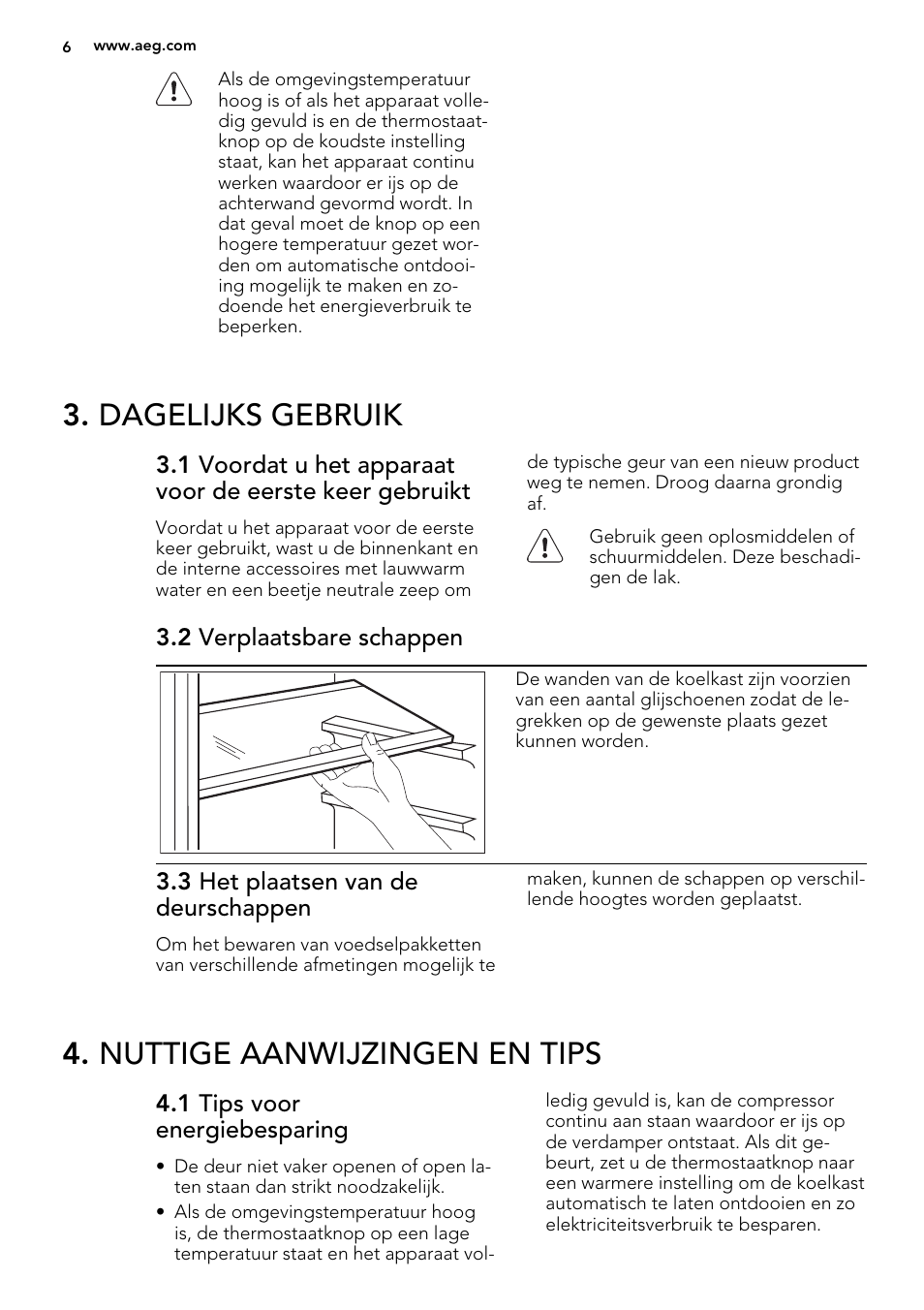 Dagelijks gebruik, Nuttige aanwijzingen en tips | AEG SKS51200F0 User Manual | Page 6 / 64