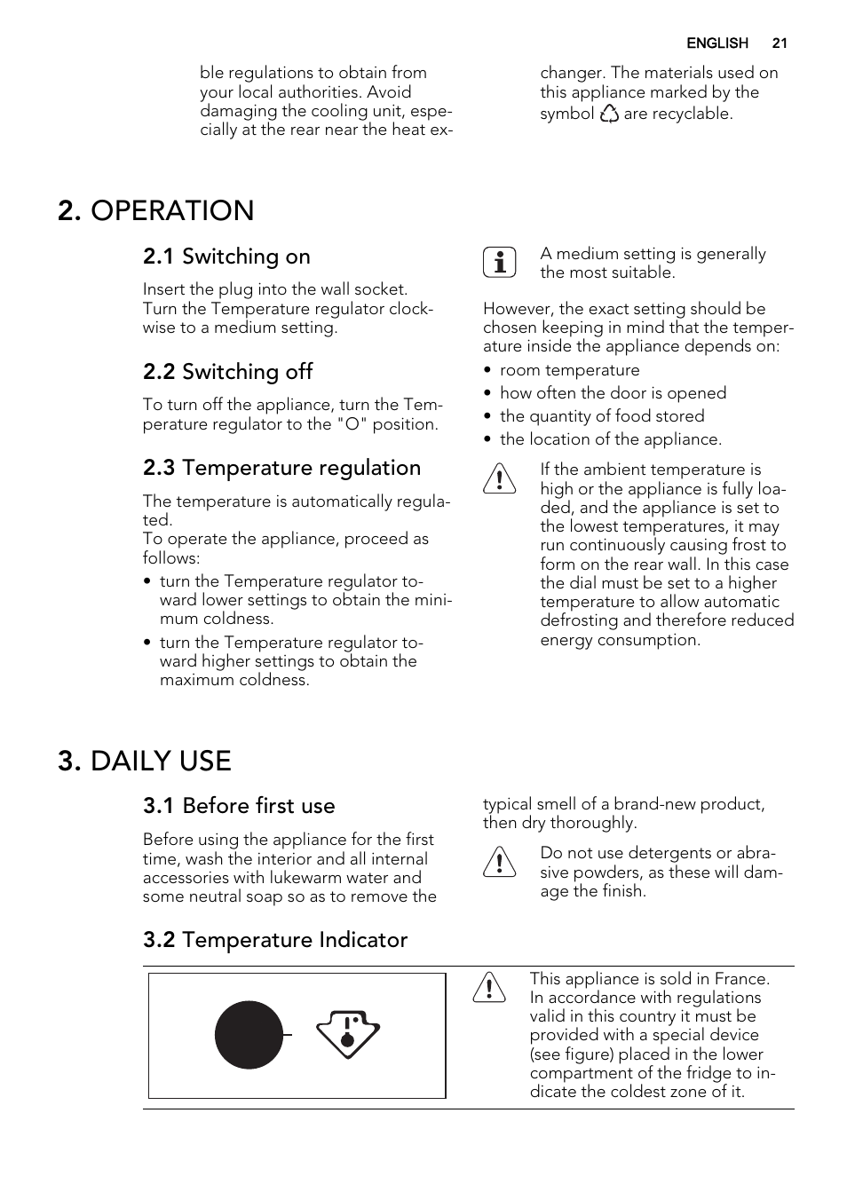 Operation, Daily use | AEG SKS51200S0 User Manual | Page 21 / 88