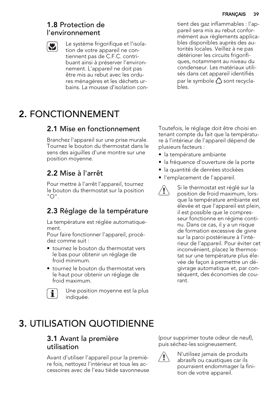 Fonctionnement, Utilisation quotidienne | AEG SKS51200S0 User Manual | Page 39 / 88