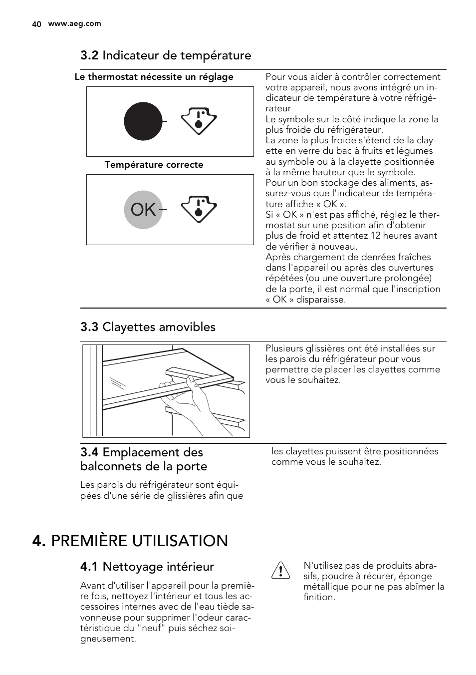 Première utilisation | AEG SKS51200S0 User Manual | Page 40 / 88