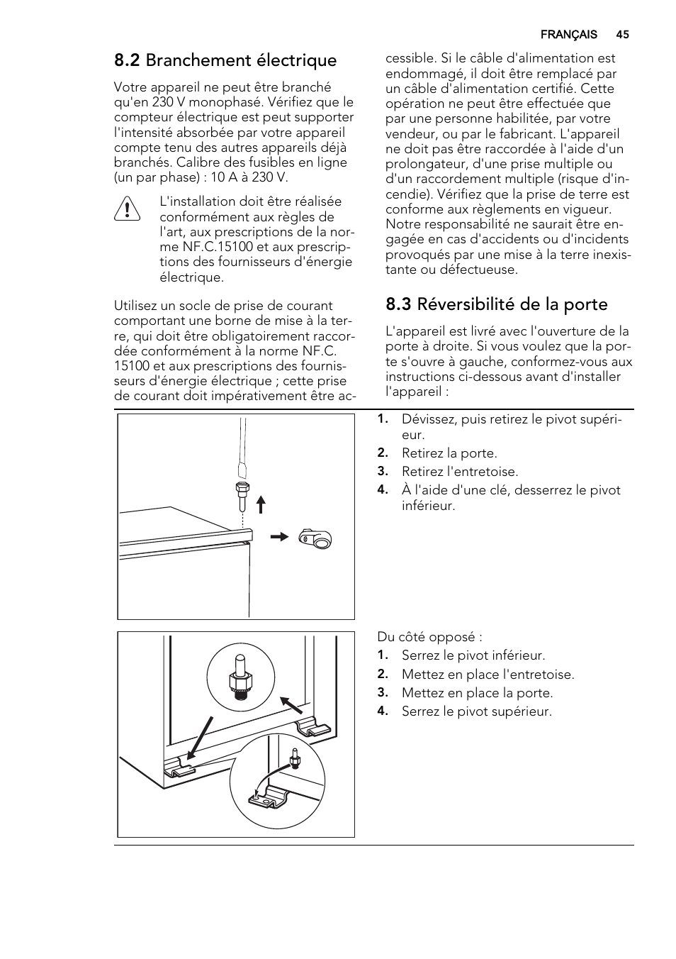 2 branchement électrique, 3 réversibilité de la porte | AEG SKS51200S0 User Manual | Page 45 / 88