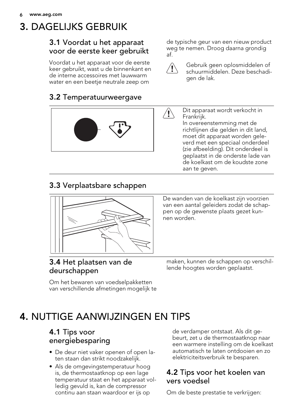 Dagelijks gebruik, Nuttige aanwijzingen en tips | AEG SKS51200S0 User Manual | Page 6 / 88