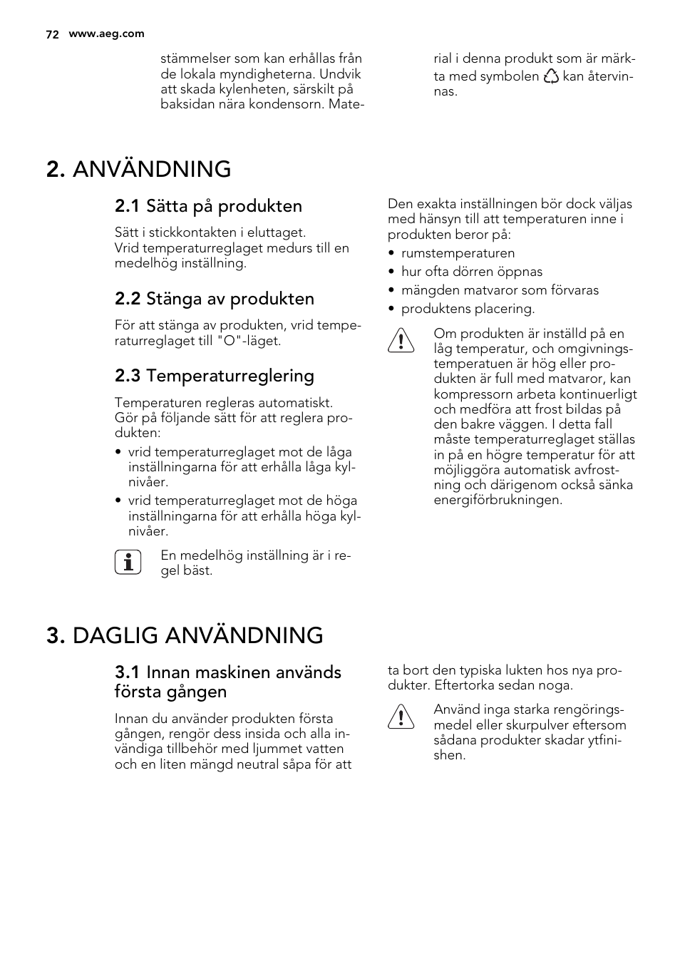 Användning, Daglig användning | AEG SKS51200S0 User Manual | Page 72 / 88