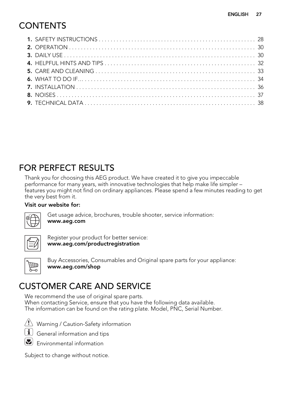 AEG SKS51240S0 User Manual | Page 27 / 84