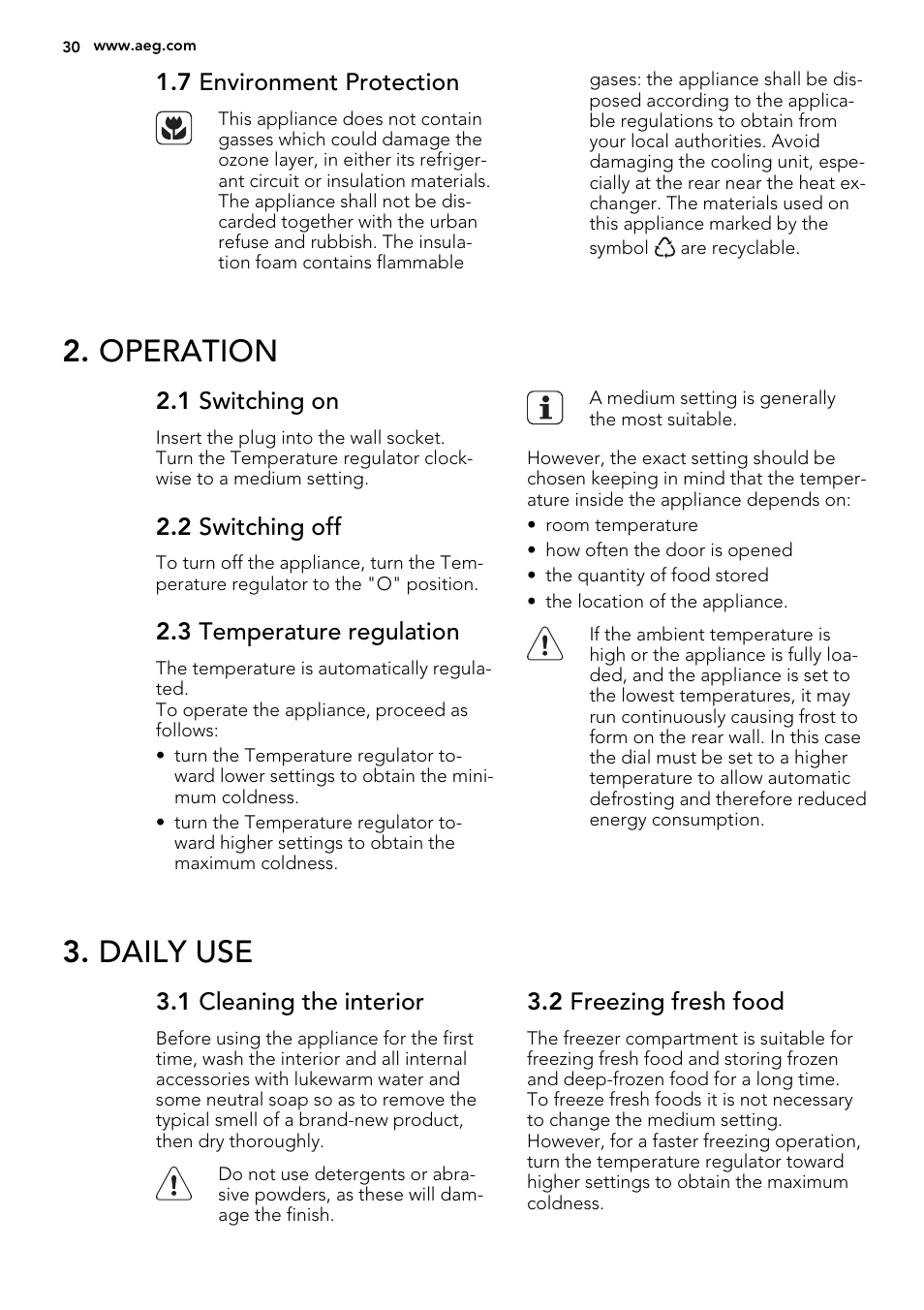 Operation, Daily use | AEG SKS51240S0 User Manual | Page 30 / 84