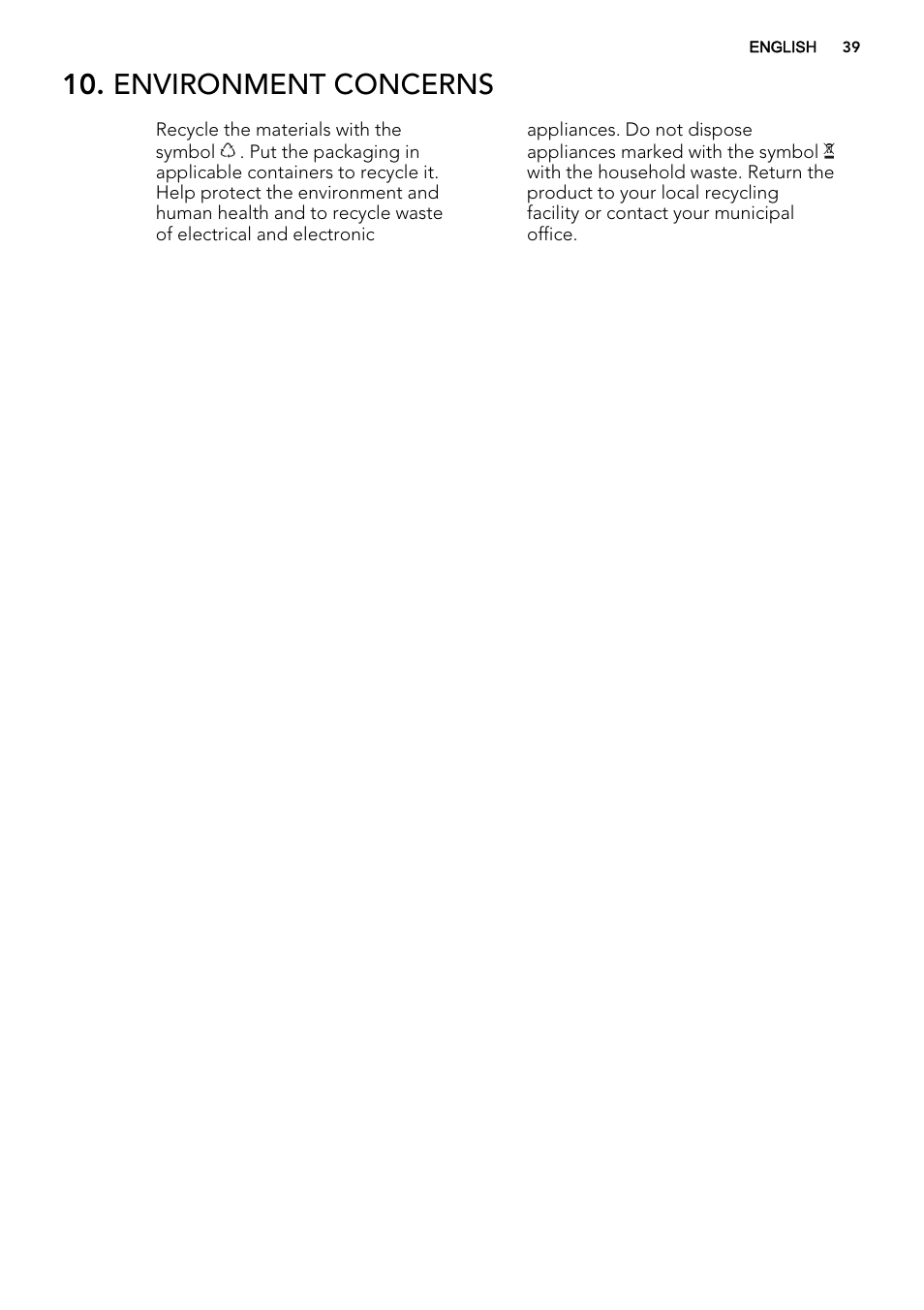 Environment concerns | AEG SKS51240S0 User Manual | Page 39 / 84