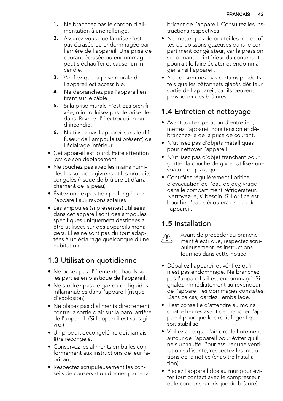 3 utilisation quotidienne, 4 entretien et nettoyage, 5 installation | AEG SKS51240S0 User Manual | Page 43 / 84