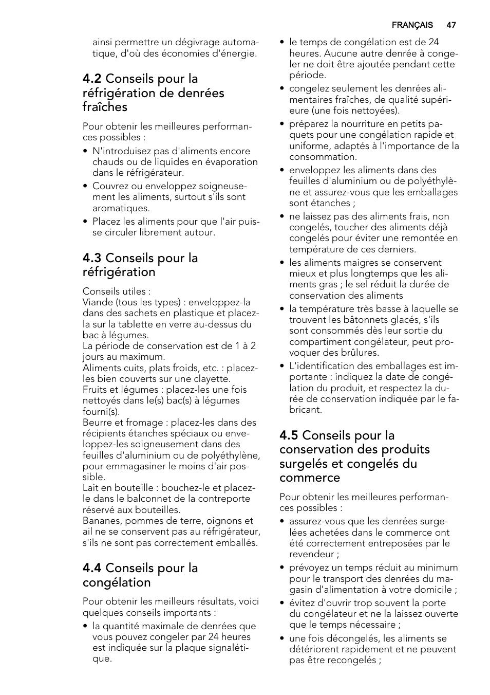 3 conseils pour la réfrigération, 4 conseils pour la congélation | AEG SKS51240S0 User Manual | Page 47 / 84