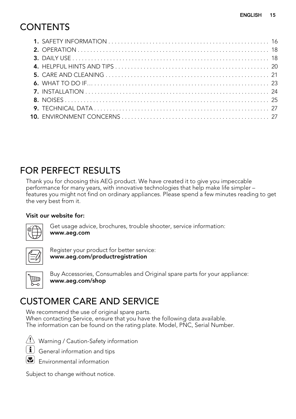 AEG SKS51240F0 User Manual | Page 15 / 68