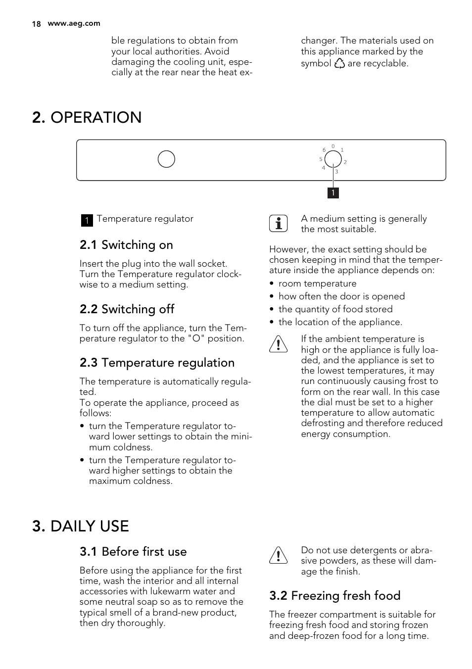 Operation, Daily use | AEG SKS51240F0 User Manual | Page 18 / 68