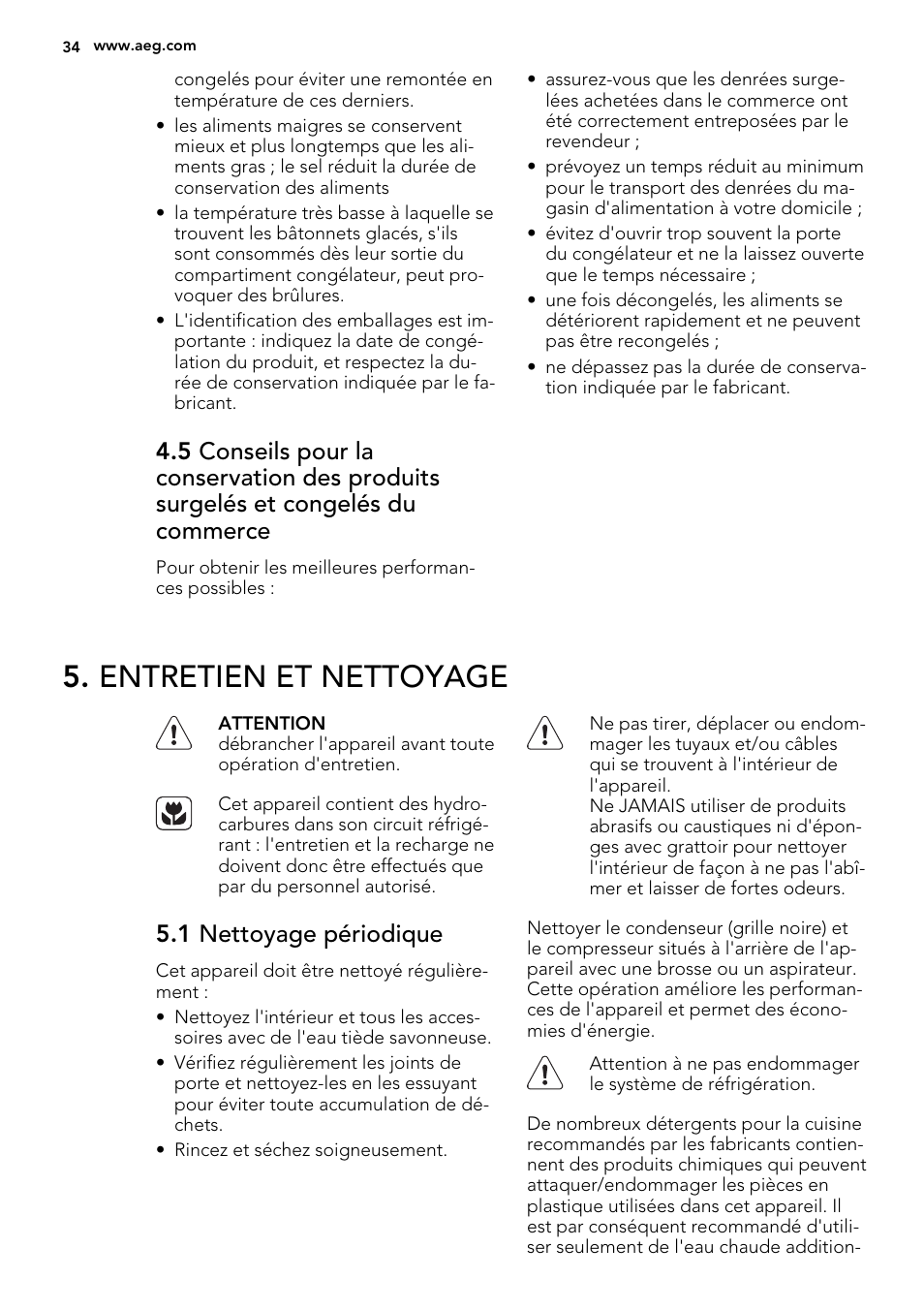 Entretien et nettoyage, 1 nettoyage périodique | AEG SKS51240F0 User Manual | Page 34 / 68