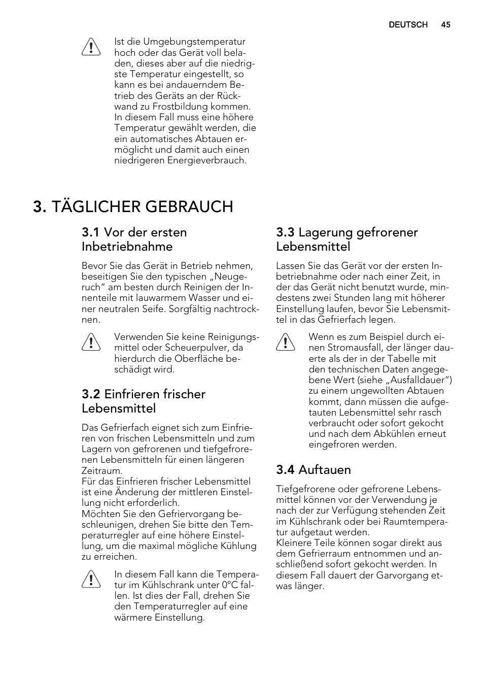 Täglicher gebrauch | AEG SKS51240F0 User Manual | Page 45 / 68