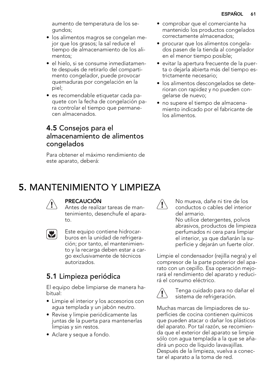 Mantenimiento y limpieza, 1 limpieza periódica | AEG SKS51240F0 User Manual | Page 61 / 68