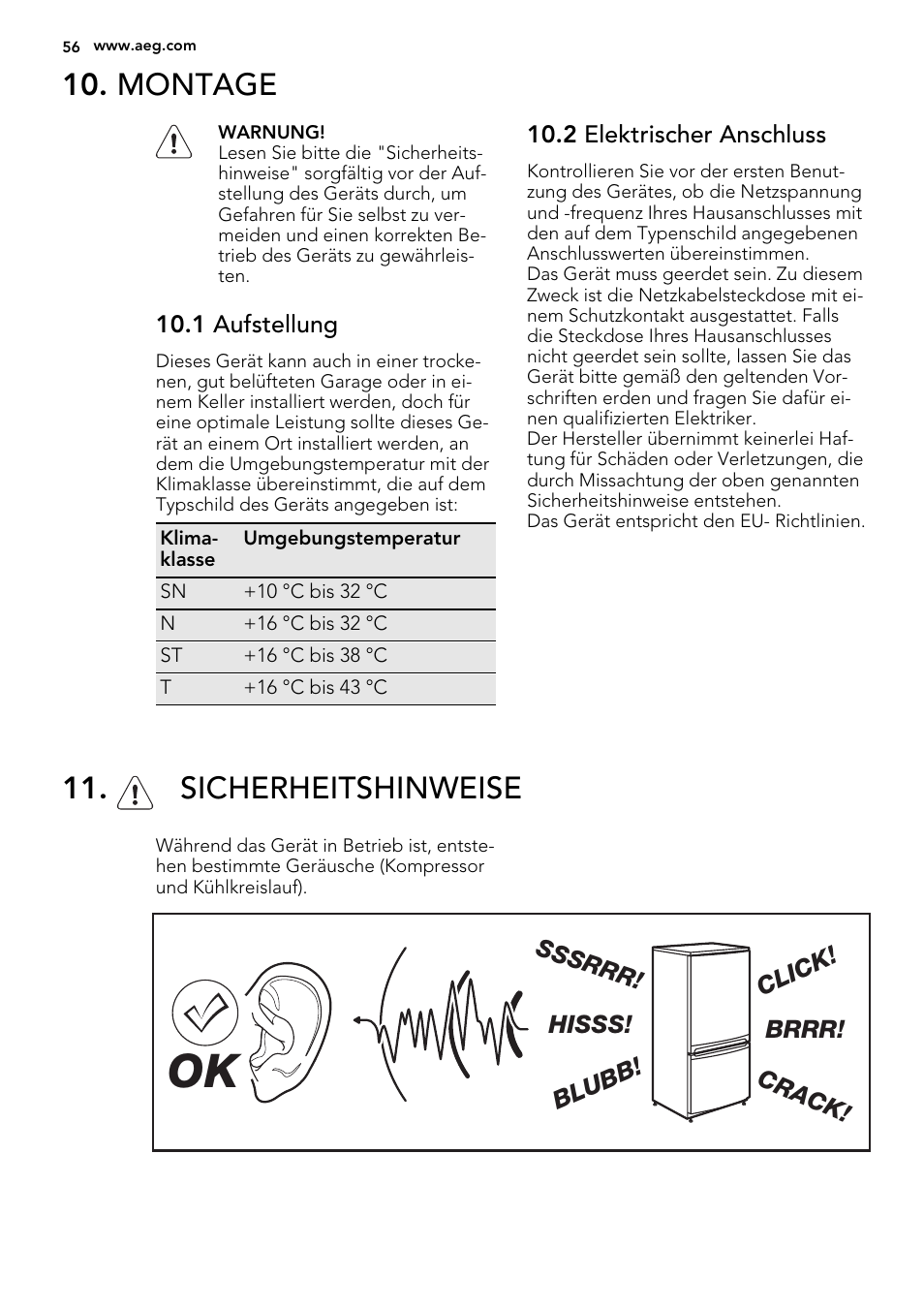 Montage, Sicherheitshinweise | AEG SKS58200F0 User Manual | Page 56 / 60