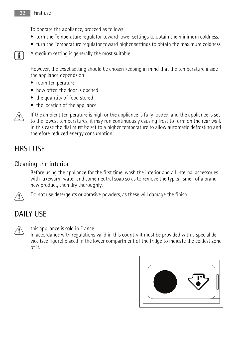 First use, Daily use, Cleaning the interior | AEG SKS58800F0 User Manual | Page 22 / 64