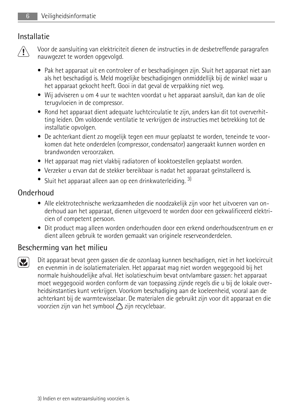 Installatie, Onderhoud, Bescherming van het milieu | AEG SKS58800F0 User Manual | Page 6 / 64