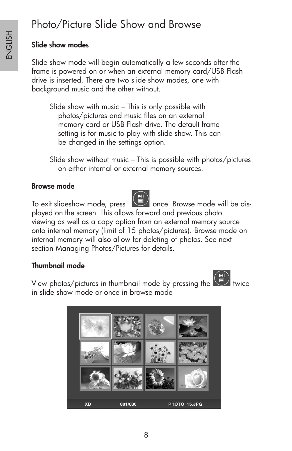 Photo/picture slide show and browse | HP df750 Rahmen für Digitalbilder User Manual | Page 10 / 116