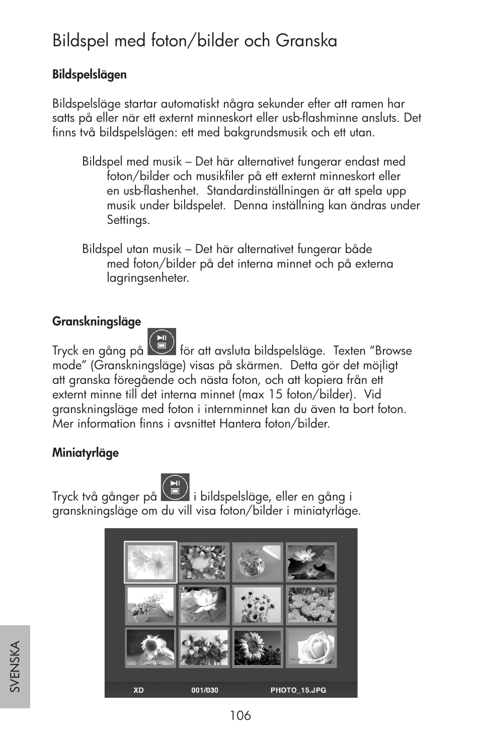 Bildspel med foton/bilder och granska | HP df750 Rahmen für Digitalbilder User Manual | Page 108 / 116