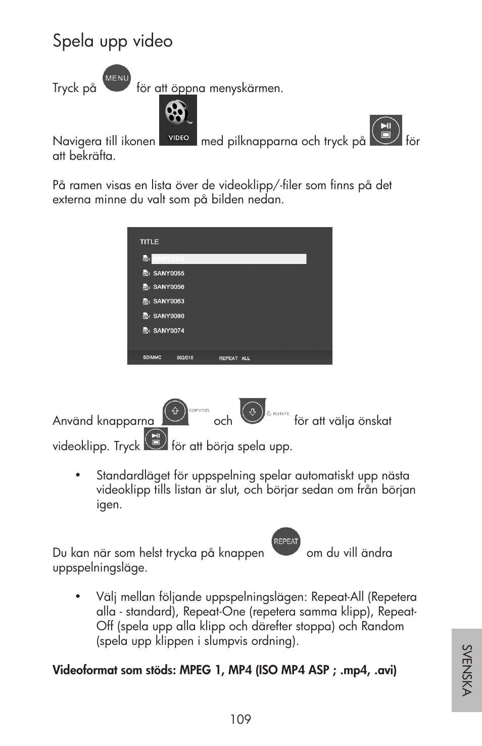 Spela upp video | HP df750 Rahmen für Digitalbilder User Manual | Page 111 / 116