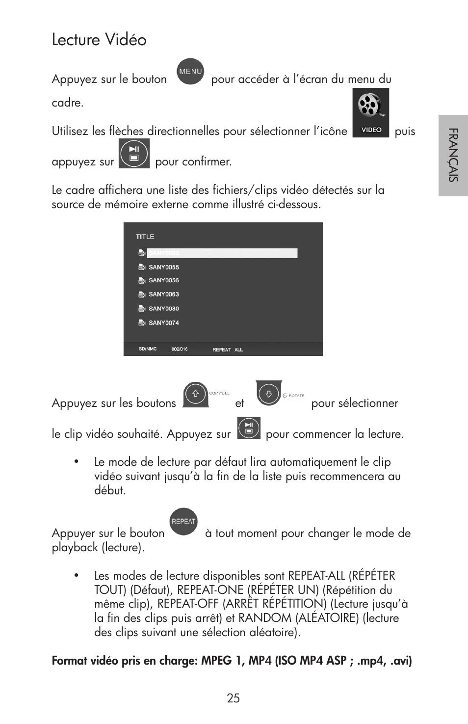 Lecture vidéo | HP df750 Rahmen für Digitalbilder User Manual | Page 27 / 116