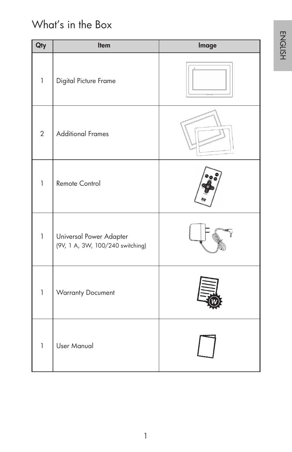 What’s in the box | HP df750 Rahmen für Digitalbilder User Manual | Page 3 / 116