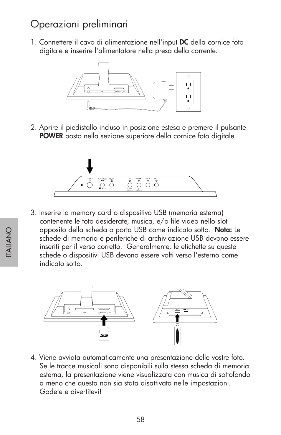 Operazioni preliminari | HP df750 Rahmen für Digitalbilder User Manual | Page 60 / 116