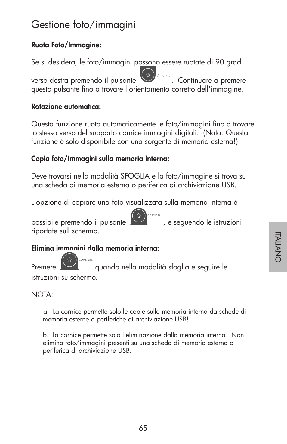 Gestione foto/immagini | HP df750 Rahmen für Digitalbilder User Manual | Page 67 / 116