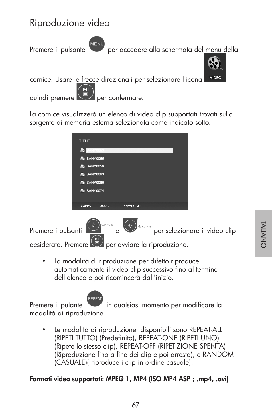 Riproduzione video | HP df750 Rahmen für Digitalbilder User Manual | Page 69 / 116