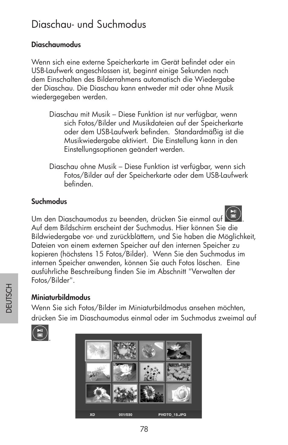 Diaschau- und suchmodus | HP df750 Rahmen für Digitalbilder User Manual | Page 80 / 116