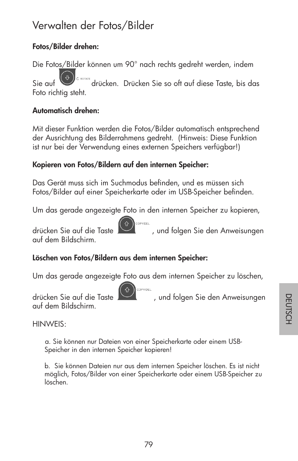 Verwalten der fotos/bilder | HP df750 Rahmen für Digitalbilder User Manual | Page 81 / 116
