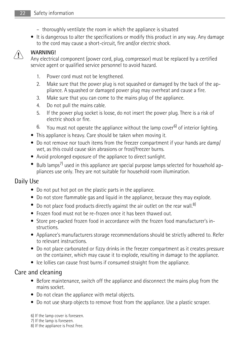 Daily use, Care and cleaning | AEG SKS58840E0 User Manual | Page 22 / 72