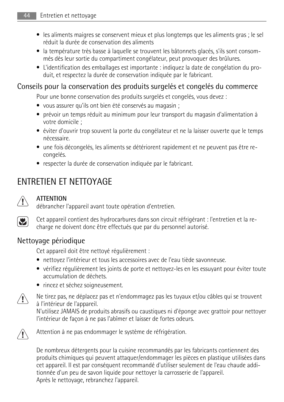 Entretien et nettoyage, Nettoyage périodique | AEG SKS58840E0 User Manual | Page 44 / 72