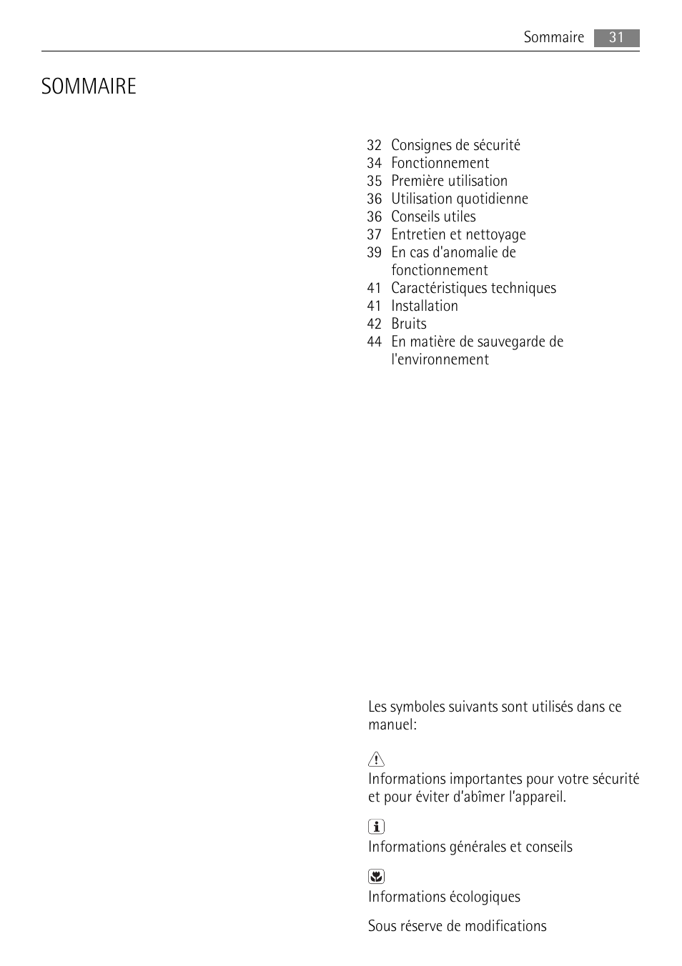 Sommaire | AEG SKS58800X0 User Manual | Page 31 / 60