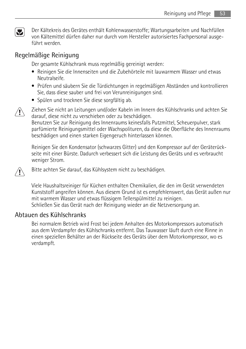 Regelmäßige reinigung, Abtauen des kühlschranks | AEG SKS58800X0 User Manual | Page 53 / 60
