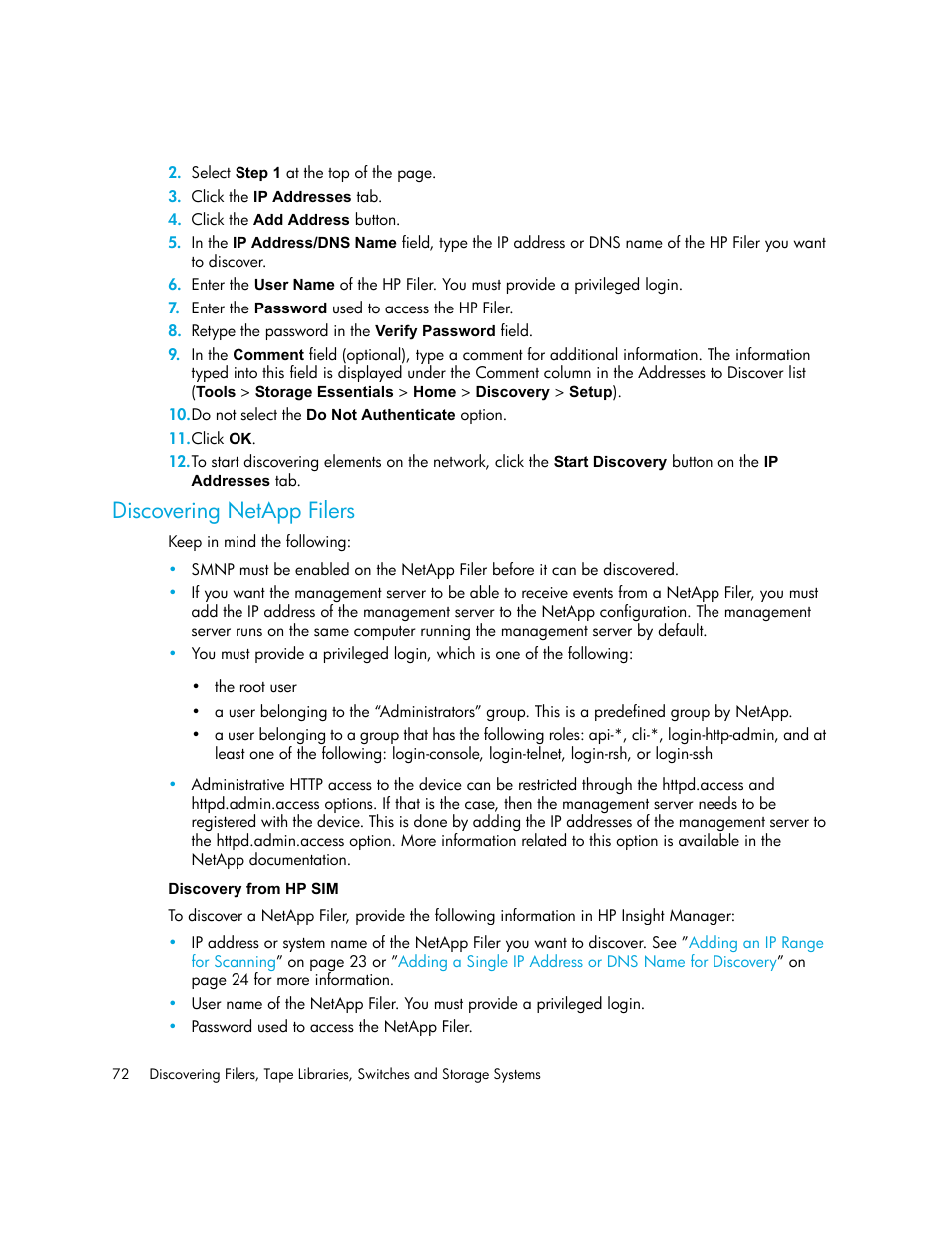 Discovering netapp filers, Discovery from hp sim | HP Storage Essentials NAS Manager Software User Manual | Page 102 / 702