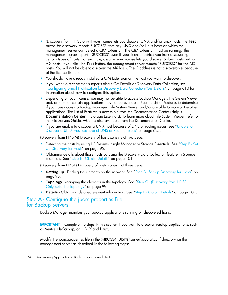 Step a - configure the jboss.properties file, For backup servers, Bed in | HP Storage Essentials NAS Manager Software User Manual | Page 124 / 702