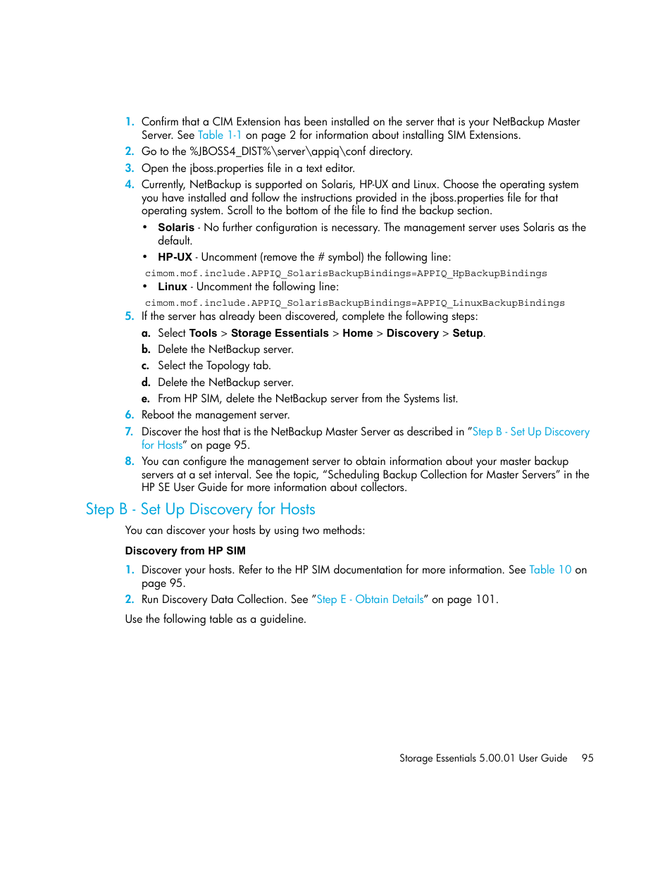 Step b - set up discovery for hosts, Discovery from hp sim, Step b - set | Up discovery for hosts | HP Storage Essentials NAS Manager Software User Manual | Page 125 / 702