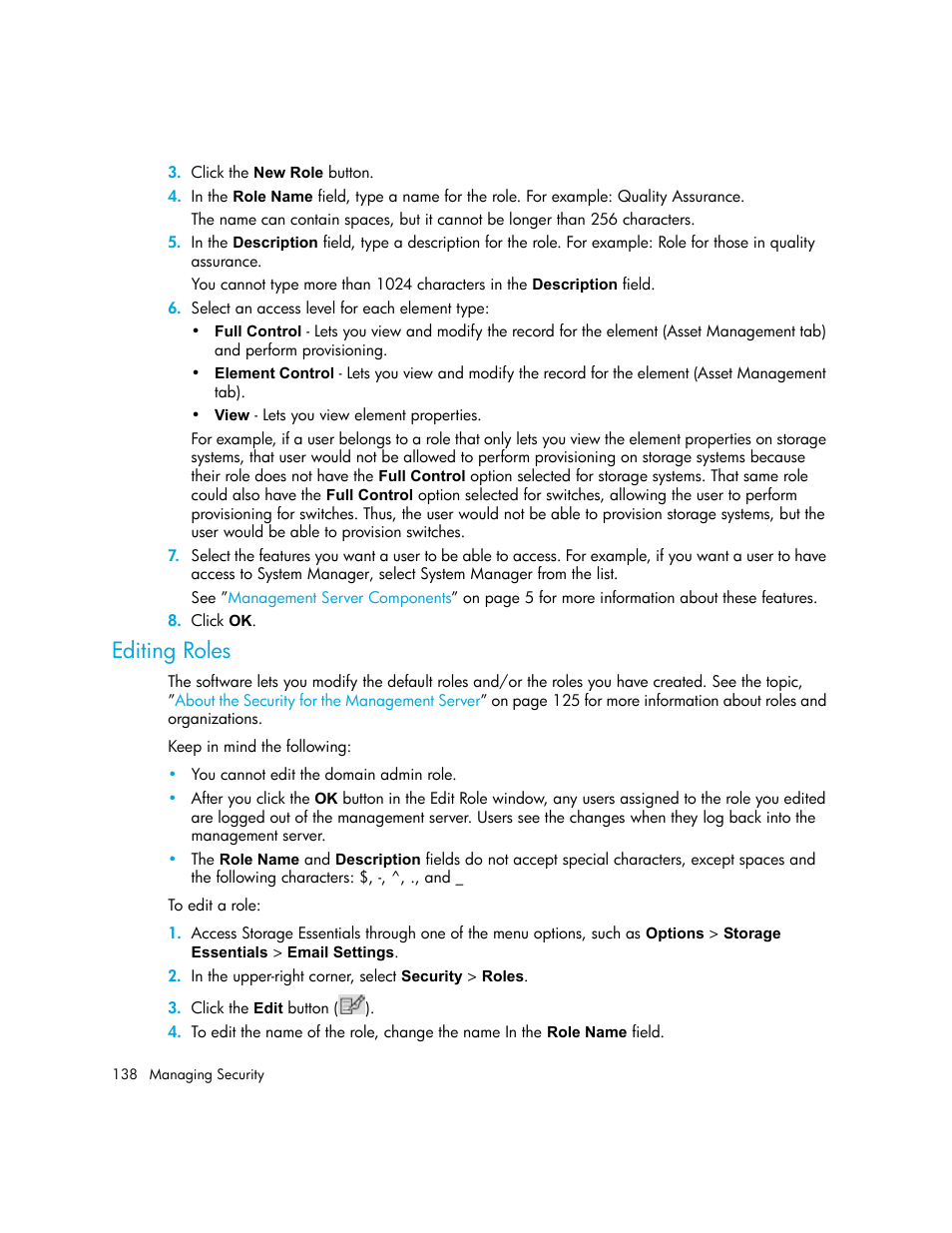 Editing roles | HP Storage Essentials NAS Manager Software User Manual | Page 168 / 702