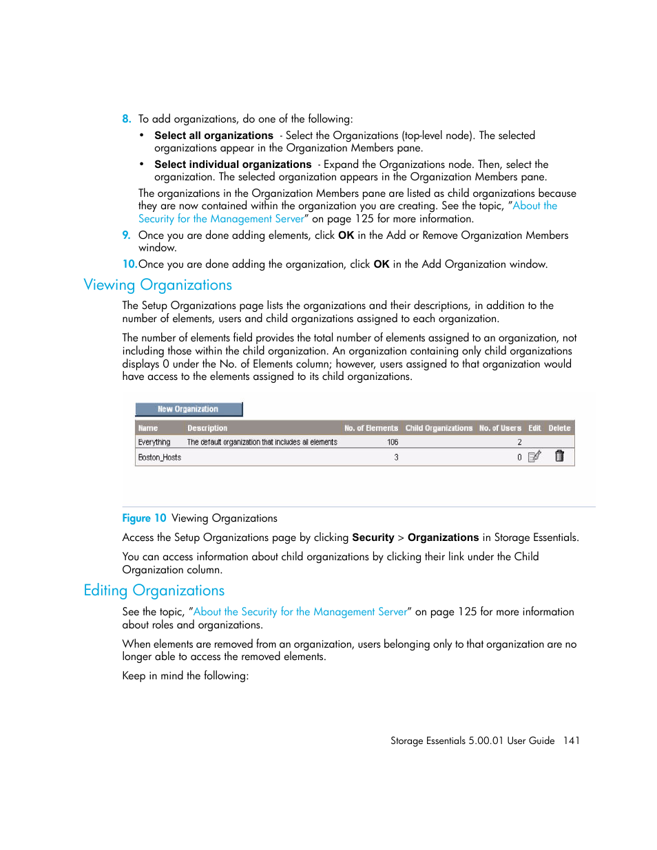 Viewing organizations, Editing organizations, 10 viewing organizations | HP Storage Essentials NAS Manager Software User Manual | Page 171 / 702