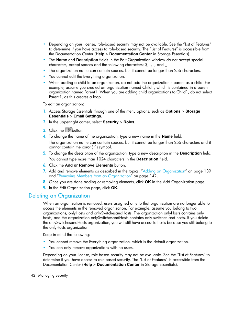 Deleting an organization | HP Storage Essentials NAS Manager Software User Manual | Page 172 / 702