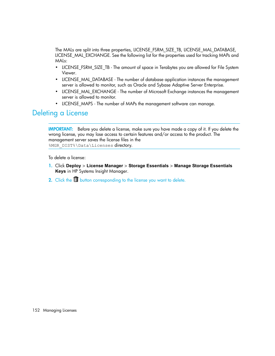 Deleting a license | HP Storage Essentials NAS Manager Software User Manual | Page 182 / 702