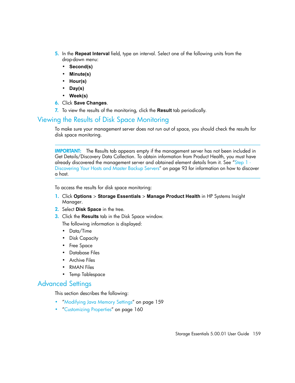 Viewing the results of disk space monitoring, Advanced settings | HP Storage Essentials NAS Manager Software User Manual | Page 189 / 702