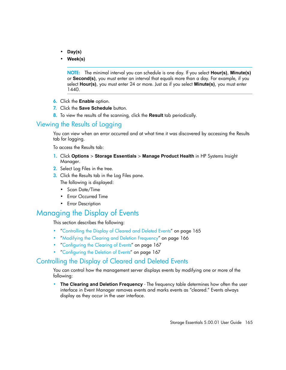 Viewing the results of logging, Managing the display of events | HP Storage Essentials NAS Manager Software User Manual | Page 195 / 702