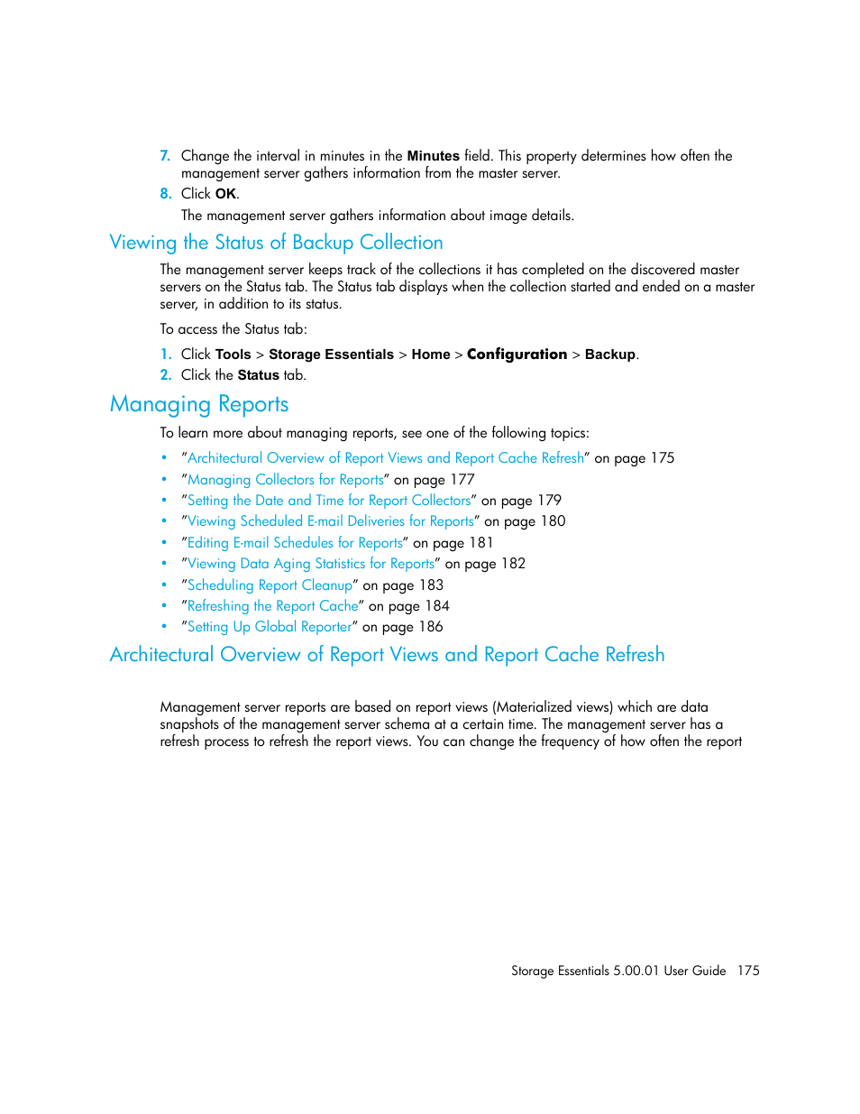 Viewing the status of backup collection, Managing reports | HP Storage Essentials NAS Manager Software User Manual | Page 205 / 702