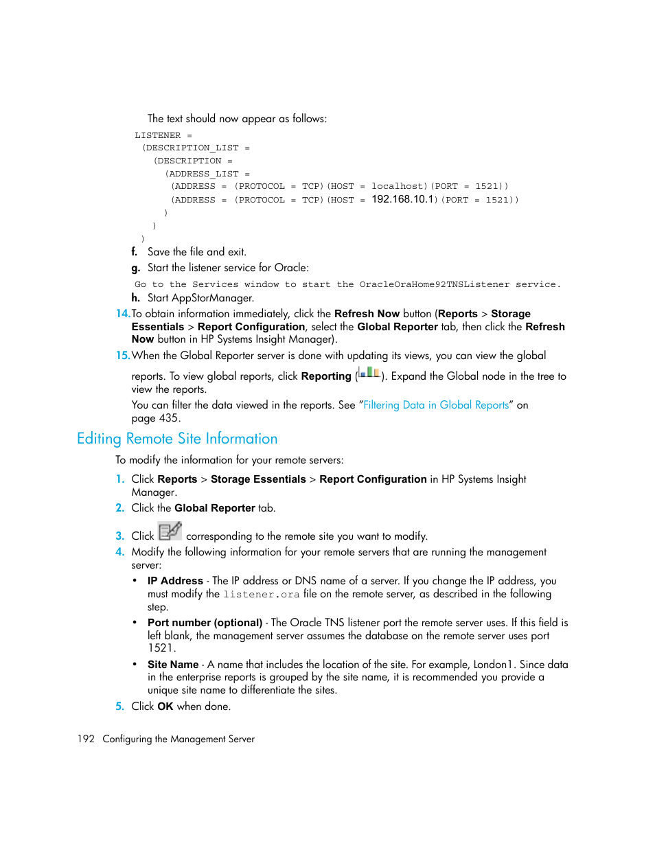 Editing remote site information | HP Storage Essentials NAS Manager Software User Manual | Page 222 / 702