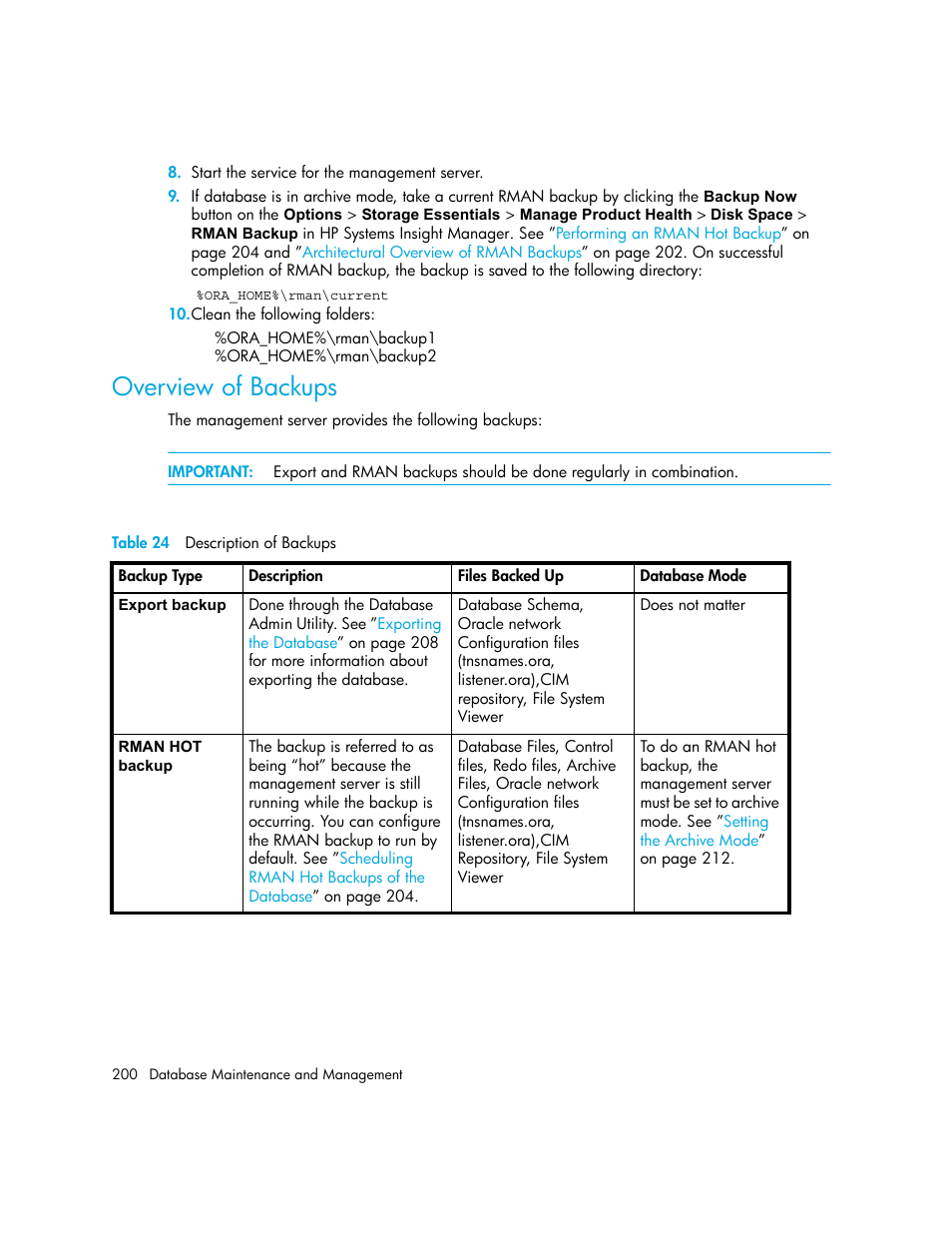 Overview of backups, 24 description of backups | HP Storage Essentials NAS Manager Software User Manual | Page 230 / 702