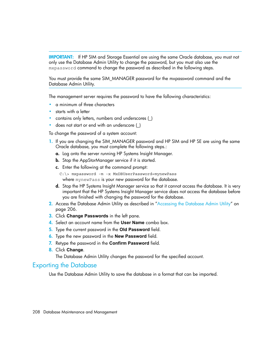 Exporting the database, Exporting, The database | Exporting the, Database | HP Storage Essentials NAS Manager Software User Manual | Page 238 / 702